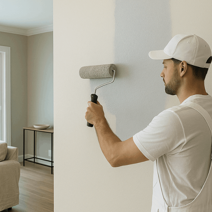 Fresh interior wall painting with neutral tones in New York apartment remodel